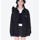13DE MARZO | 2604 All-Over Faux Rhinestone Shirt Jacket Black