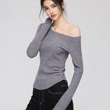 MacyMccoy 2502 斜肩亮丝针织上衣 灰