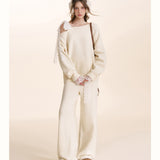 Kroche 2601 羊毛混纺 系带斜肩宽松针织毛衣 米杏