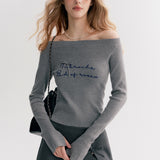 Kroche 2511 重工刺绣 两穿一字领修身长袖针织衫 灰