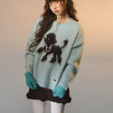 SOMESOWE 2512 傲娇小狗圆领毛衣 绿