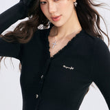 MacyMccoy 2601 V领毛边针织打底 黑