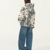 SOMESOWE 2512 提花摇粒绒连帽休闲外套 白