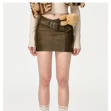 13DE MARZO | 2408 Bear Leather Bodycon Skirt Brown