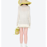 13DE MARZO | 2601 Floral Lines Hollow Cardigan Beige