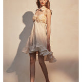 KINGWEN 2512 杏色挂脖闪片吊带裙