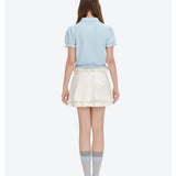 13DE MARZO | 2606 Smocked Puff Sleeve Polo Style T-shirt