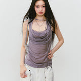 VIA PITTI 2606 荡领系带针织上衣 暗紫