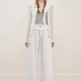 Kroche 2511 蕾丝花边拼接蝴蝶结条纹吊带背心（带胸垫）