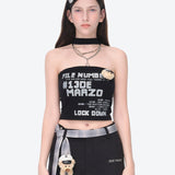 13DE MARZO | 2602 Silver Foil Chain Print Bustier Top Black