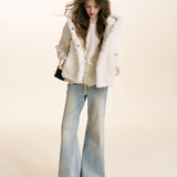 Kroche 2512  手工钉五瓣花亮片加绒微喇牛仔裤