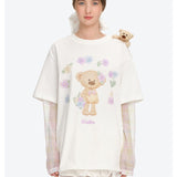 13DE MARZO | 2608 Floral Appliqué Style Long Sleeve T-shirt White