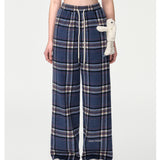 13DE MARZO | 2408 Doozoo Plaid Straight Pants Dark Blue