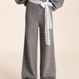 Kroche 2601 蕾丝腰头系带针织阔腿裤