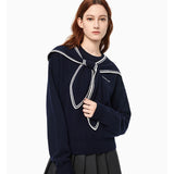 ANN ANDELMAN 2512 海军领系带套头毛衣 藏青