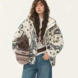 SOMESOWE 2512 提花摇粒绒连帽休闲外套 白