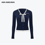 ANN ANDELMAN 2601 蕾丝毛织假两件针织衫 藏蓝