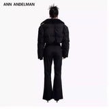 ANN ANDELMAN 2409 黑色毛领高腰短款保暖羽绒服