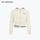 ANN ANDELMAN 2610 假两件条纹毛针短款连帽上衣