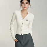 MacyMccoy 2601 V领毛边针织打底 米白