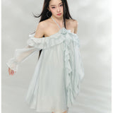 VIA PITTI 2606 露肩荷叶边连衣裙 浅蓝