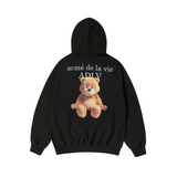 ADLV 2601 后背小熊印花连帽卫衣 黑