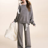 Kroche 2601 蕾丝腰头系带针织阔腿裤