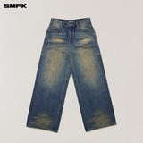 SMFK 2512 十字雕像荒原宽直筒牛仔裤