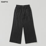SMFK 2609 幻影雕像阔腿喇叭牛仔裤 油墨黑
