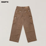 SMFK 2510 野性起源手工染色宽直筒工装裤 影棕