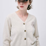 MARDI MERCREDI 2511 RACCOON BLENDED CARDIGAN V NECK_OATMEAL BEIGE