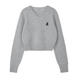 REST & RECREATION 2510 WOOL V-NECK CROPPED KNIT - GREY