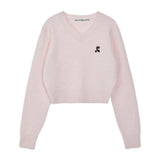 REST & RECREATION 2411 WOOL V-NECK CROPPED KNIT - PINK