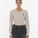 REST & RECREATION 2411 WOOL V-NECK CROPPED KNIT - PINK