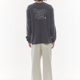 REST & RECREATION 2412  OVERSIZED WAFFLE CREWNECK T-SHIRT - CHARCOAL