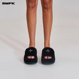 SMFK 2511 十字雕像皮毛一体高跟拖鞋 荒野黑