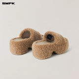 SMFK 2511 十字雕像皮毛一体高跟拖鞋 沙漠