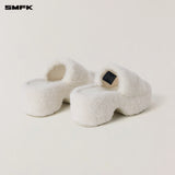SMFK 2601十字雕像皮毛一体高跟拖鞋 雪山白