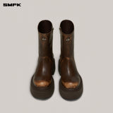 SMFK 2506 雕像手工擦色皮质马靴女鞋 野马棕