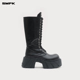 SMFK 2504 幻影皮质高筒机车靴女鞋/荒野黑