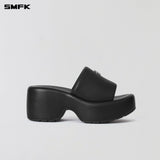 SMFK 2603 平稳皮质高跟拖鞋 荒野黑
