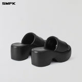SMFK 2603 平稳皮质高跟拖鞋 荒野黑
