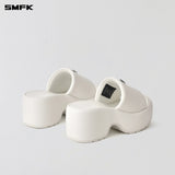SMFK 2603 平稳皮质高跟拖鞋 云白