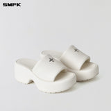 SMFK 2603 平稳皮质高跟拖鞋 云白