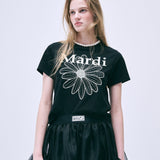 MARDI MERCREDI 2511 SLIM TSHIRT FLOWERMARDI_BLACK IVORY