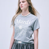 MARDI MERCREDI 2511 SLIM TSHIRT FLOWERMARDI_GREY IVORY
