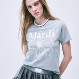 MARDI MERCREDI 2511 SLIM TSHIRT FLOWERMARDI_GREY IVORY