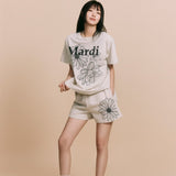 MARDI MERCREDI 2505 SWEAT SHORTS FLOWER_OATMEAL BLACK