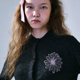 MARDI MERCREDI 2511 BLENDED CARDIGAN ROUND NECK_CHARCOAL PINK