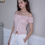 ROSE FRANTZ 2604 Shirring Halter Off Shoulder T-shirt Pink